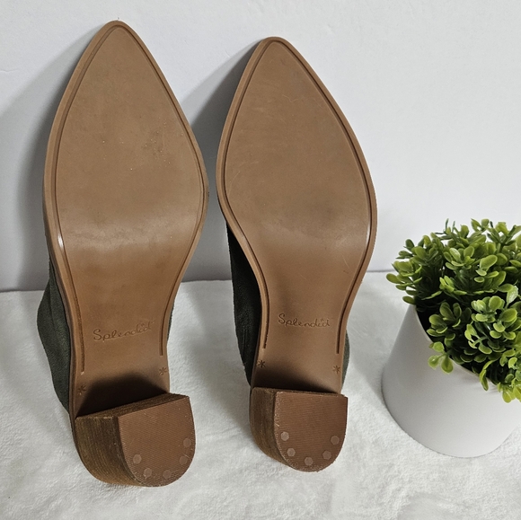 Splendid Olive Genuine Suede Slip-On Roberta Stacked Heel Mules - Picture 13 of 14